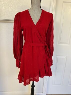 Reformation Red Wrap Mini Dress with Ruffled Hem Good Used Condition